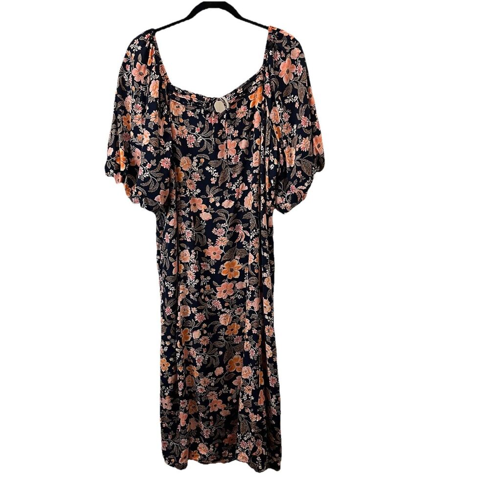Old Navy Floral Puff Short Sleeve Smocked Midi Dress Tie Neck Womens Size XXL